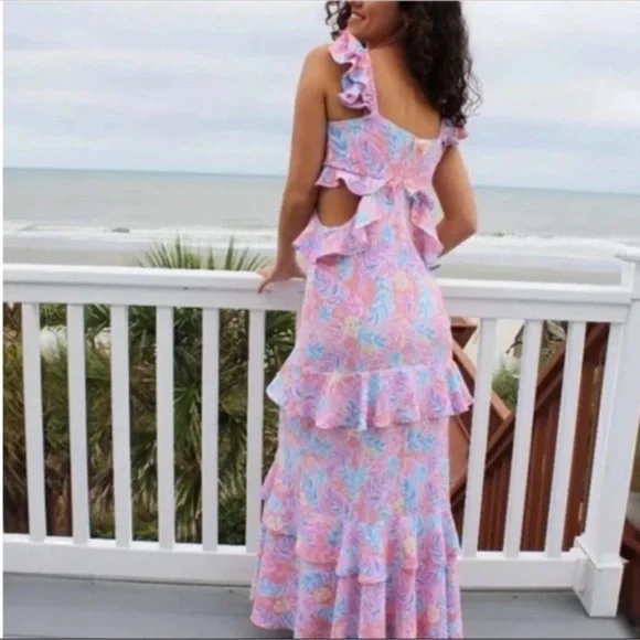 Simply Southern Tropical Pink and Blue Maxi Dress with Pineapples New with Tags - Picture 7 of 7